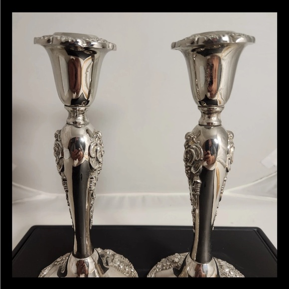 Vintage Godinger Silver Art Co. 8” Ornate Candlestick Holders Set Of 2 Grapevine - Picture 4 of 9